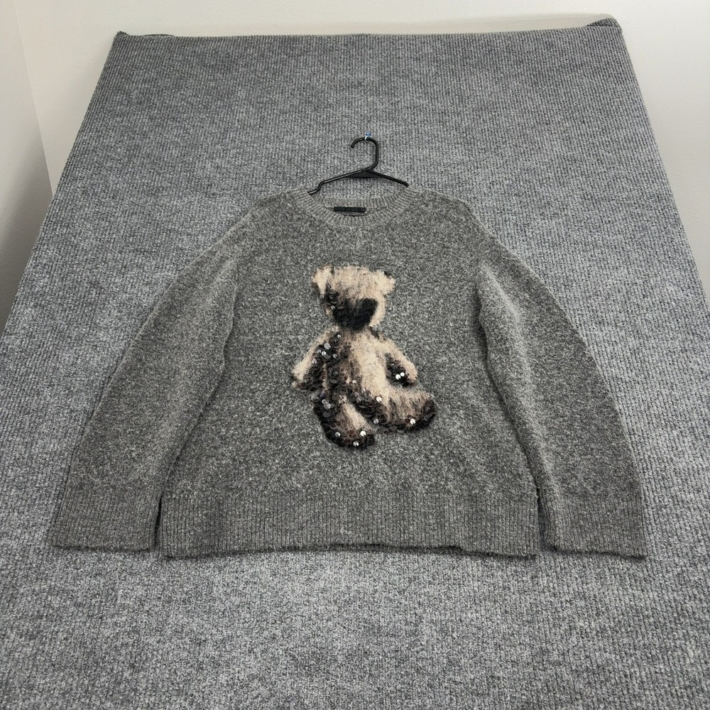MO&Co Sweater Womens M Grey Wool Alpaca Blend Sequin Teddy Bear‎ Pullover Casual